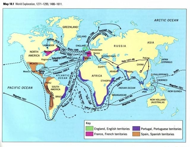 Map 18.1 World Exploration, 1271-1295; 1486-1611 ARCTIC OCEAN ASIA ...